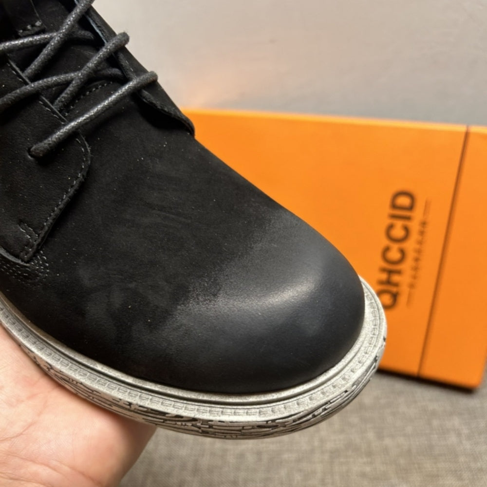 New European style high-top leather men's fashionable casual shoes / Men's fashionable short boots