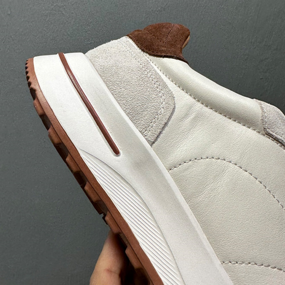 Men's full-grain leather shoes - white platform sole - soft upper - casual sports sneakers