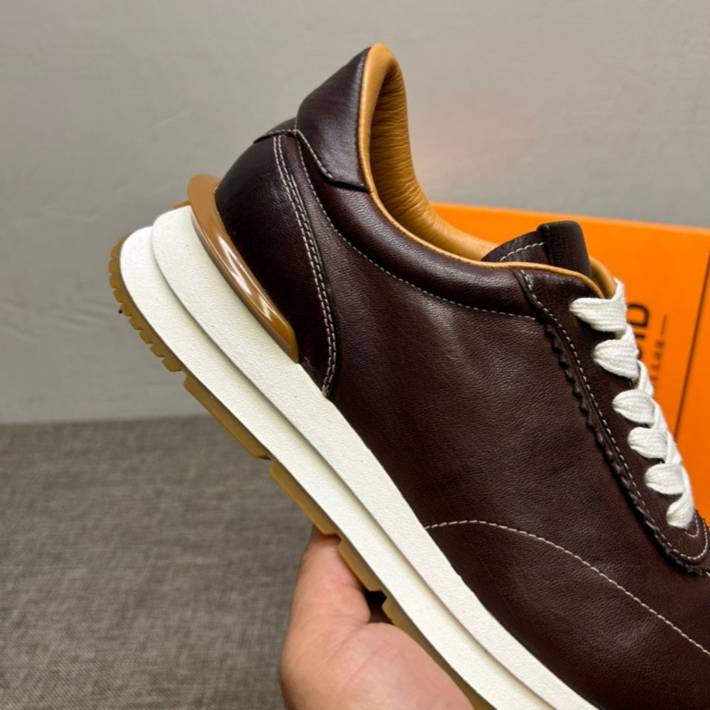 New genuine leather retro wedge Aigun shoes, fashionable washed sheepskin casual men's shoes