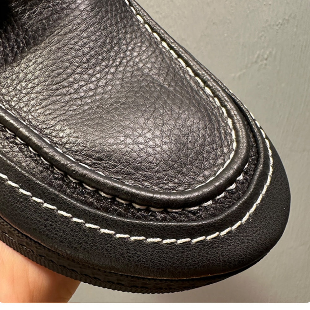 Leather casual men's shoes, suitable for both work occasions and outdoor use. Black canvas men's shoes.