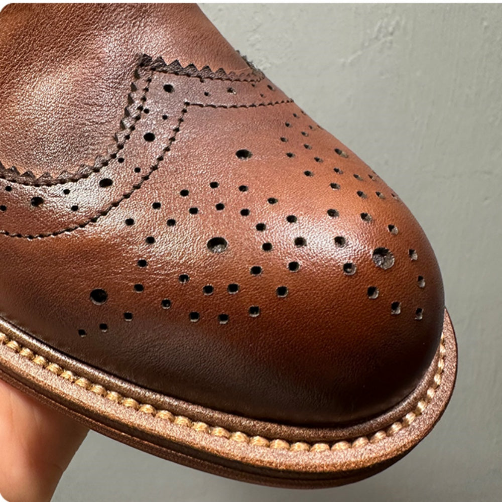 Men's high-end embossed Chelsea boots - made of top-quality leather by hand. High-top business shoes.