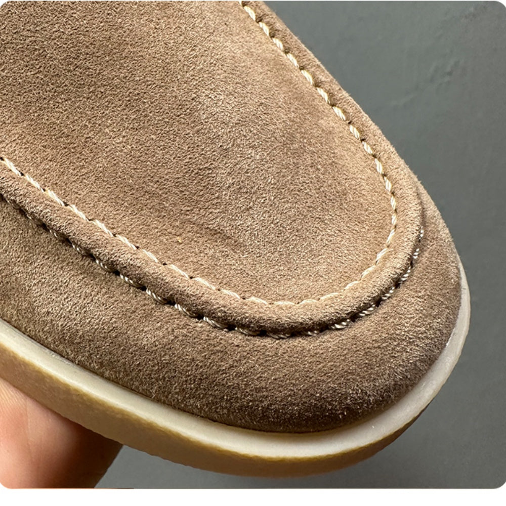 Men's casual leather flat loafers, with breathable round-top lace-up design, suitable for daily wear