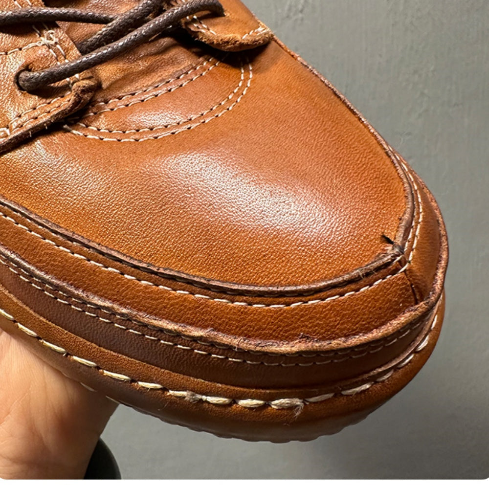 High-end genuine leather high-top men's shoes, retro thick-soled work boots, handcrafted men's boots