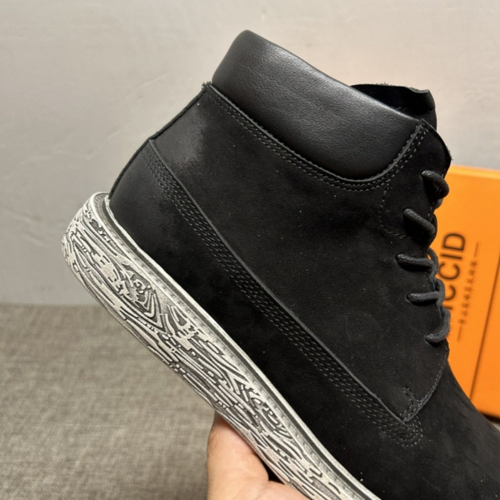 New European style high-top leather men's fashionable casual shoes / Men's fashionable short boots