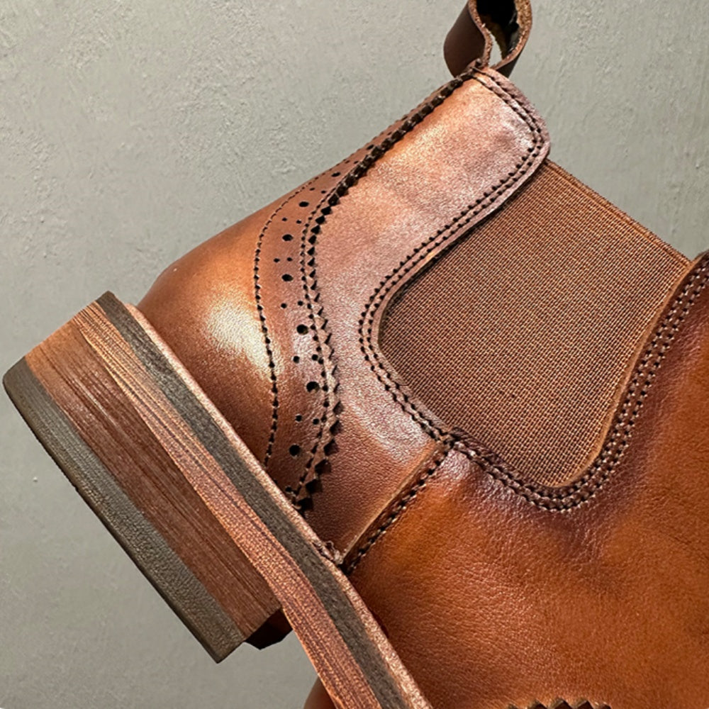 Men's high-end embossed Chelsea boots - made of top-quality leather by hand. High-top business shoes.