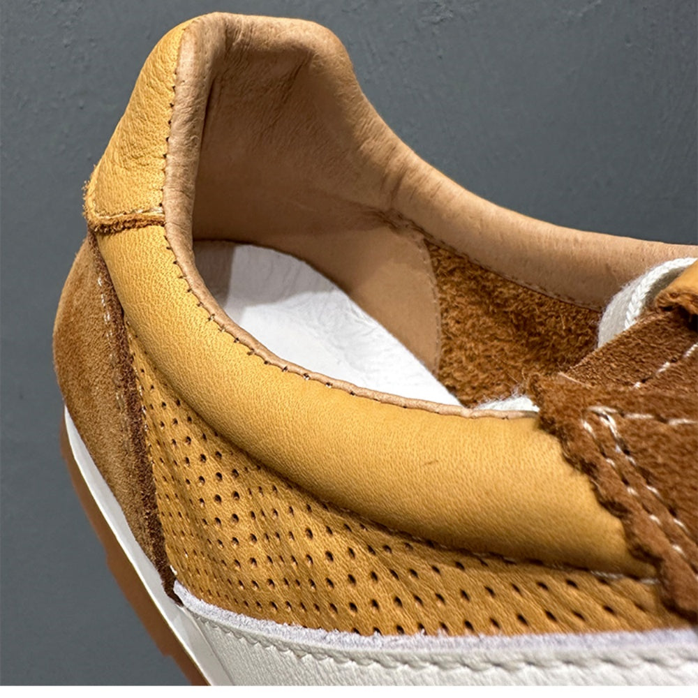 New retro breathable mesh sports shoes, soft leather casual shoes, low-top soft-soled Dent shoes