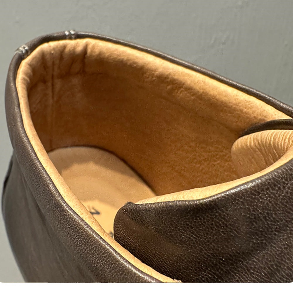 High-top men's new leather casual shoes, flat-soled lace-up boots, retro and versatile black shoes