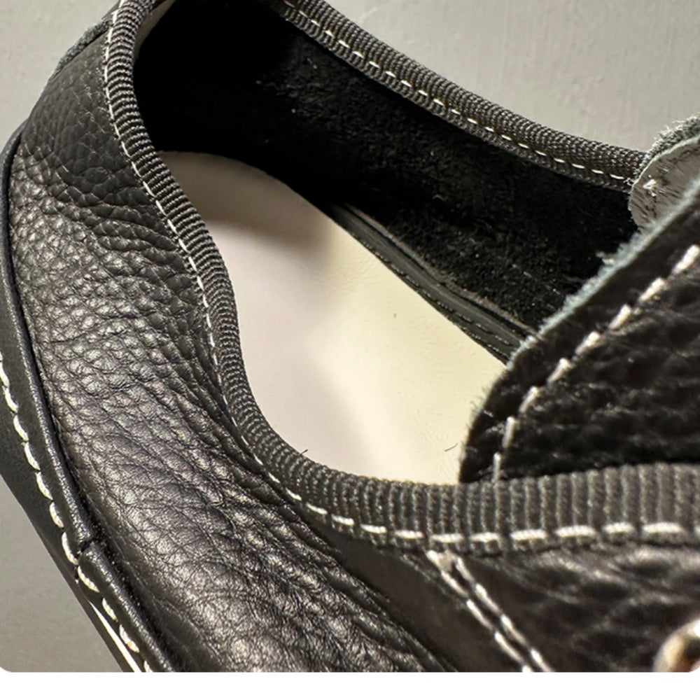 Leather casual men's shoes, suitable for both work occasions and outdoor use. Black canvas men's shoes.