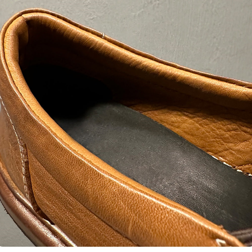 Men's leather shoes - Breathable soft-soled retro casual leather shoes, handcrafted loafers