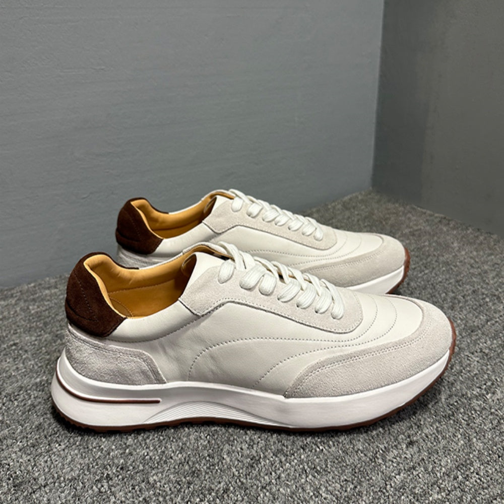 Men's full-grain leather shoes - white platform sole - soft upper - casual sports sneakers