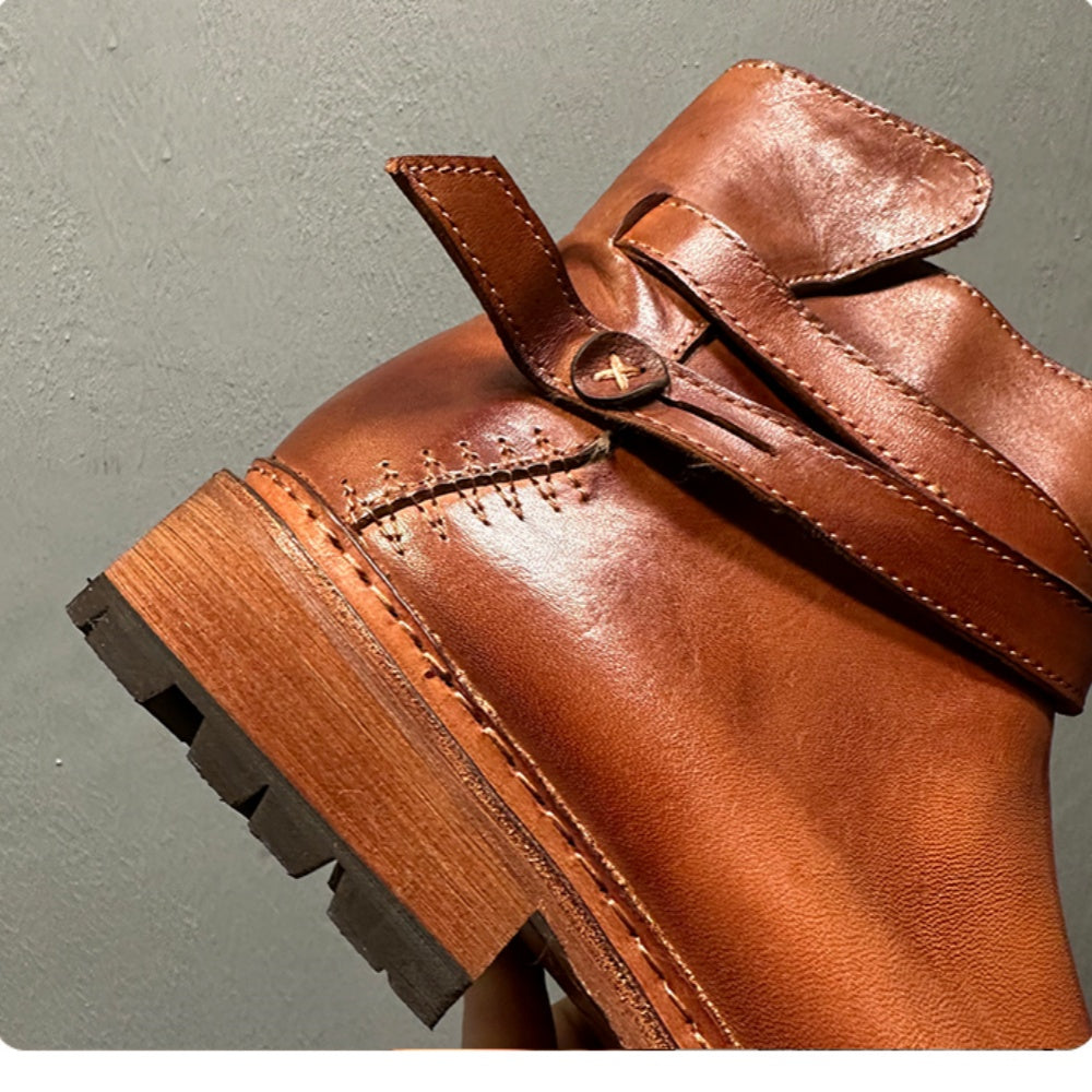 Cowhide boots, soft leather Chelsea boots, handcrafted entirely, short boots with leather buckles