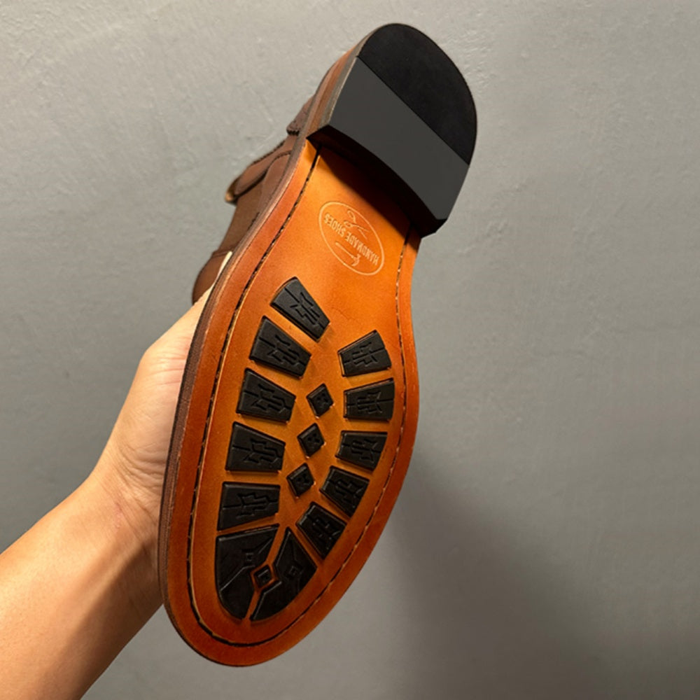 Men's high-end embossed Chelsea boots - made of top-quality leather by hand. High-top business shoes.