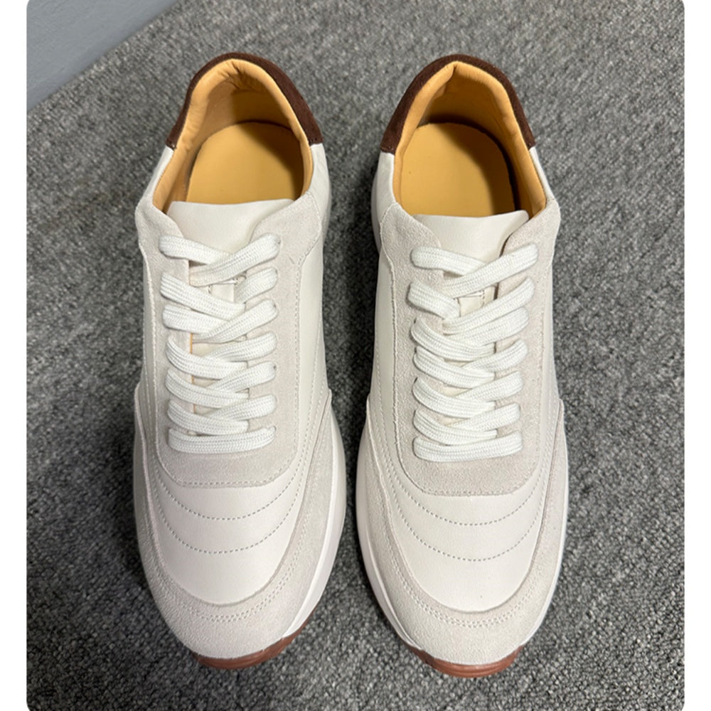 Men's full-grain leather shoes - white platform sole - soft upper - casual sports sneakers