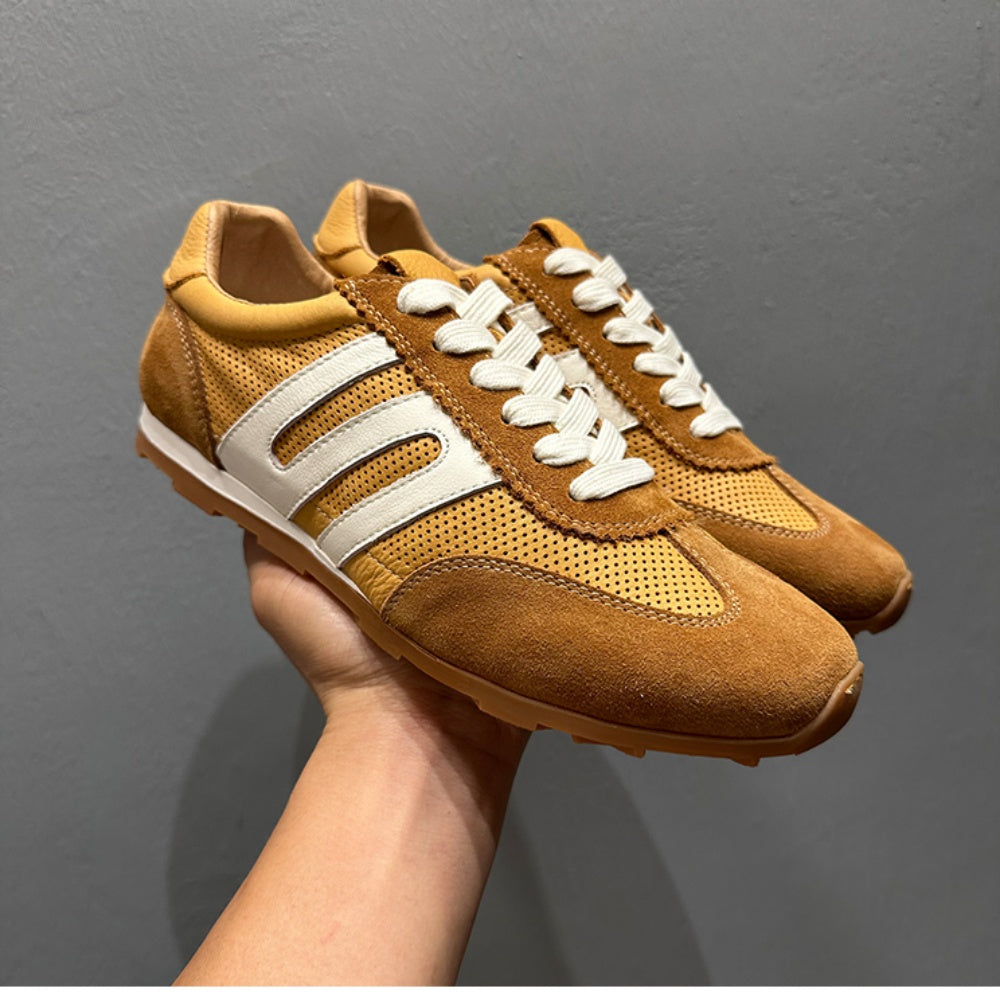 New retro breathable mesh sports shoes, soft leather casual shoes, low-top soft-soled Dent shoes