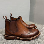 Men's high-end embossed Chelsea boots - made of top-quality leather by hand. High-top business shoes.