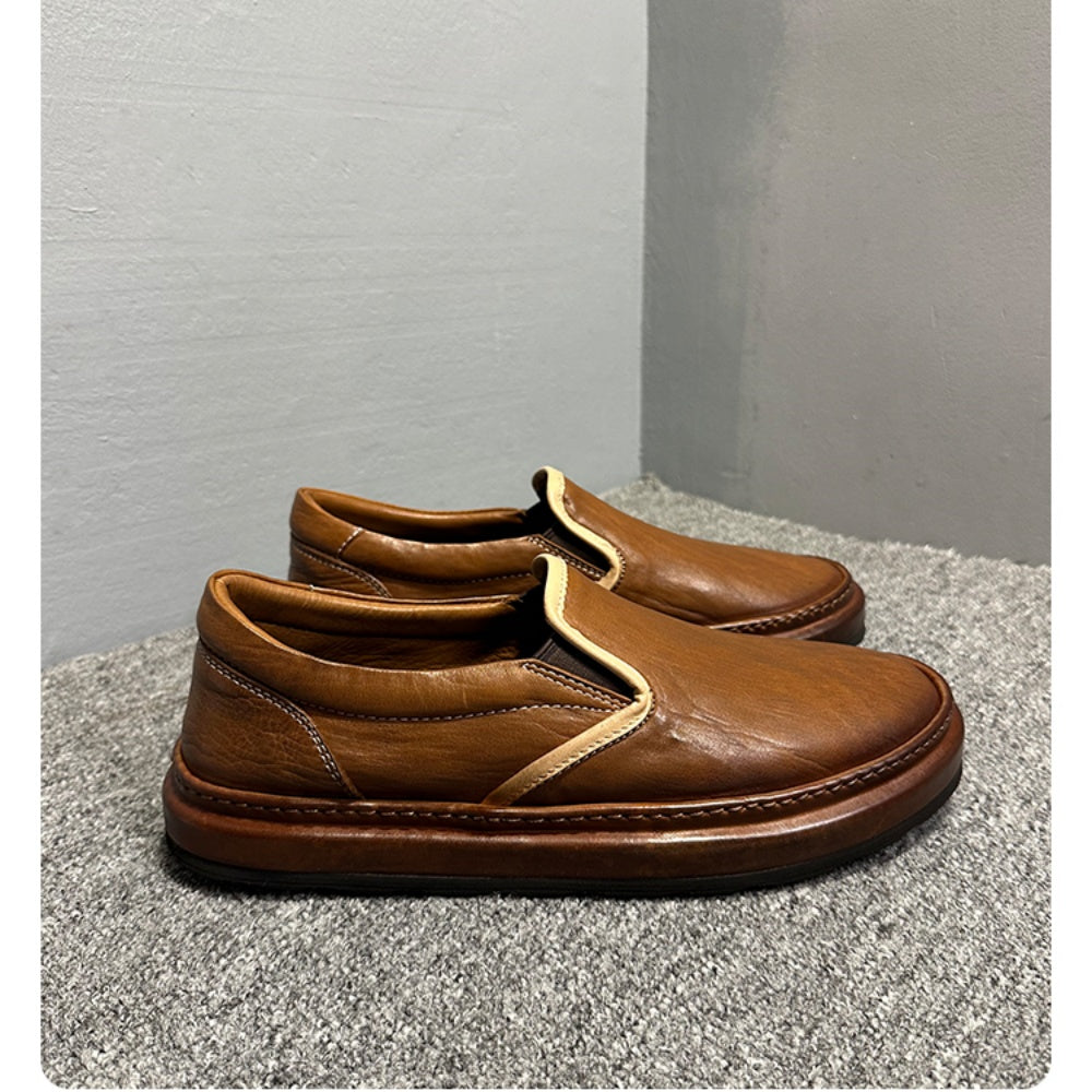 Men's leather shoes - Breathable soft-soled retro casual leather shoes, handcrafted loafers