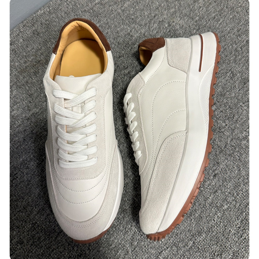 Men's full-grain leather shoes - white platform sole - soft upper - casual sports sneakers