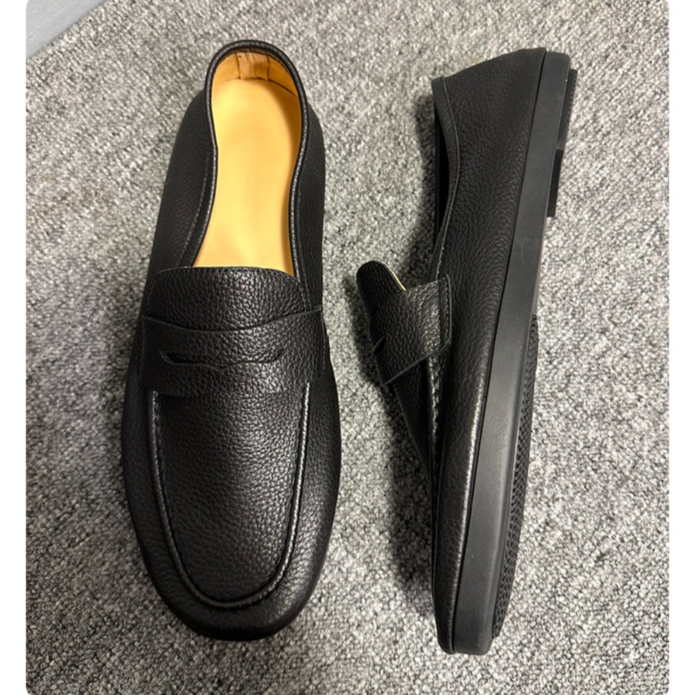 High-end genuine leather shoes, relaxed and laid-back style leather shoes, soft sole, black loafers.
