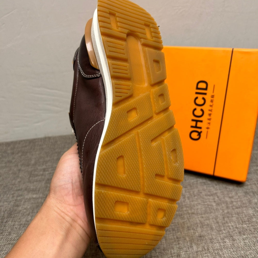 New genuine leather retro wedge Aigun shoes, fashionable washed sheepskin casual men's shoes