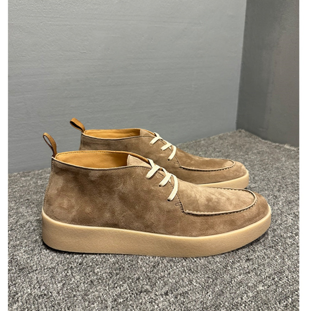 Men's high-top leather sports shoes, soft cowhide material casual shoes, comfortable and breathable upper.