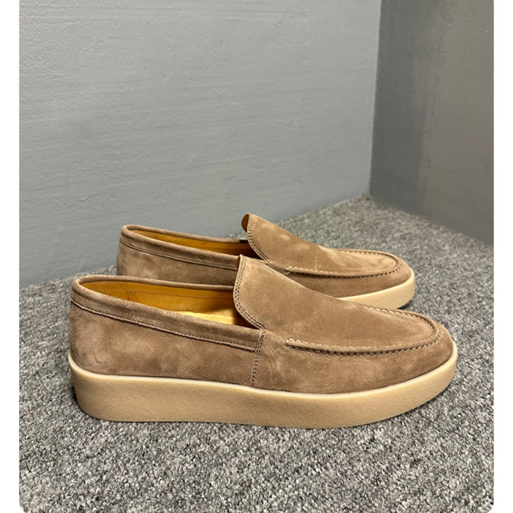 Men's casual leather flat loafers, with breathable round-top lace-up design, suitable for daily wear