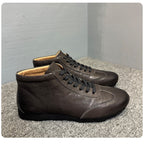 High-top men's new leather casual shoes, flat-soled lace-up boots, retro and versatile black shoes