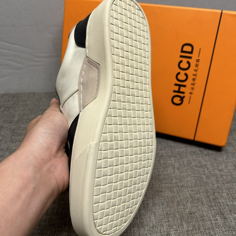 Men's leather fashion shoes, fashionable casual sports shoes, men's breathable white shoes