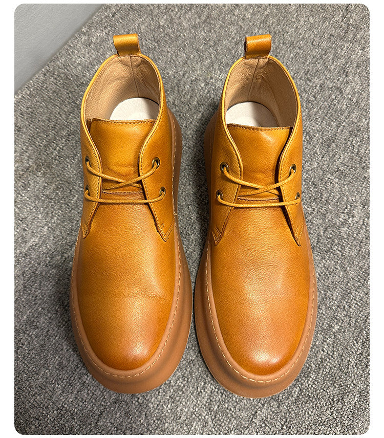 Men's new leather thick-textured suede high-top casual shoes, with thick sole and high-top design.