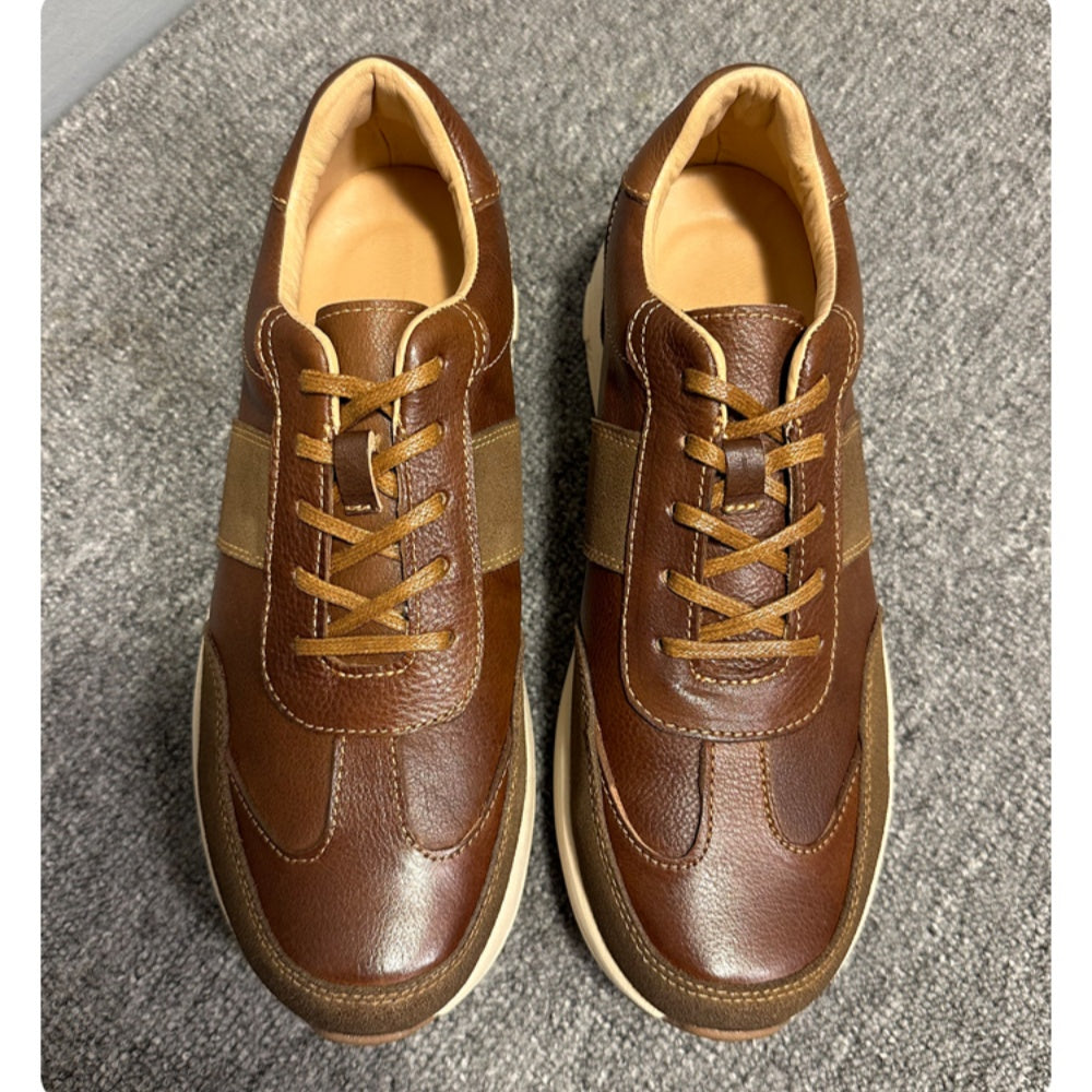 Men's high-end genuine leather casual sports shoes - retro lightweight top-grade cowhide style
