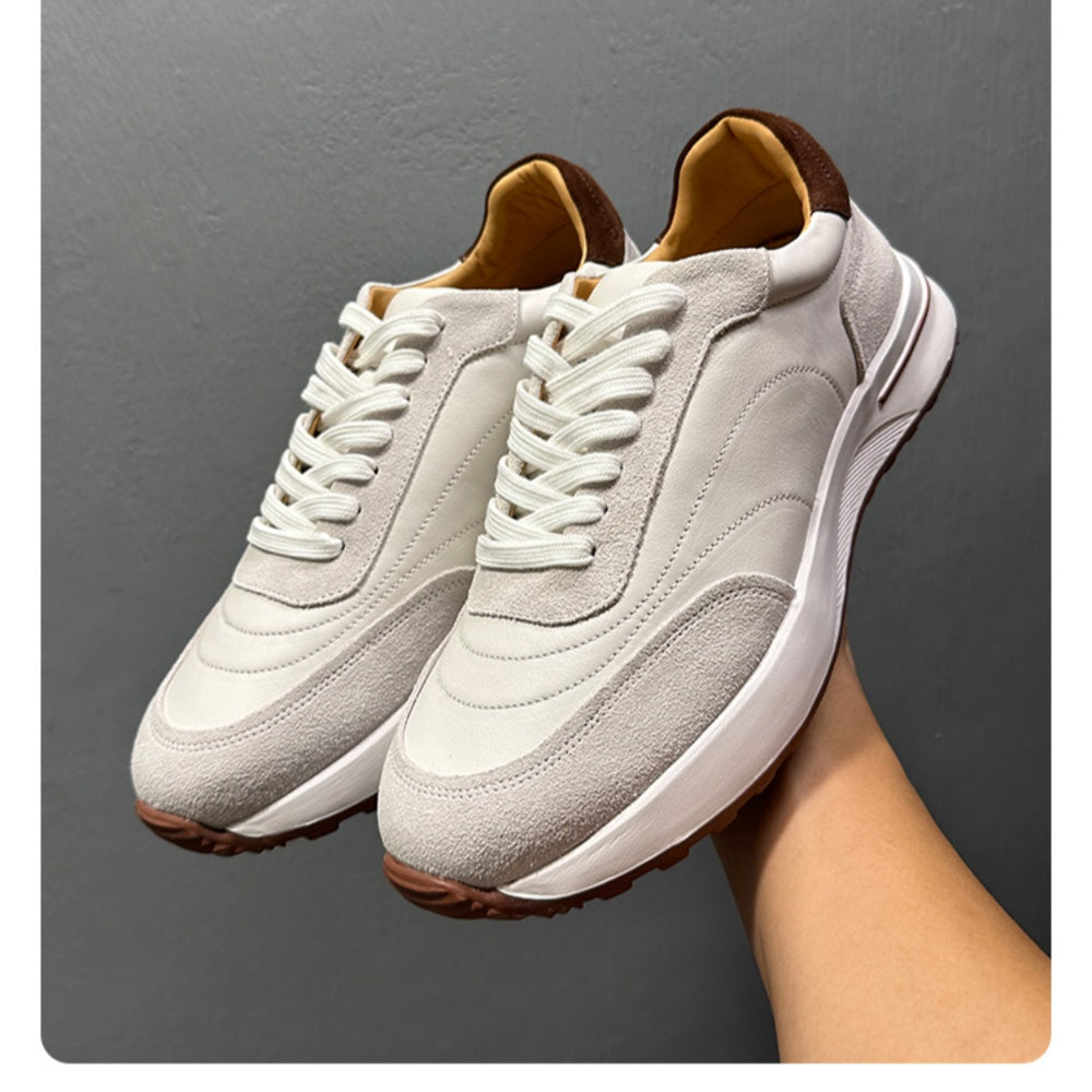 Men's full-grain leather shoes - white platform sole - soft upper - casual sports sneakers
