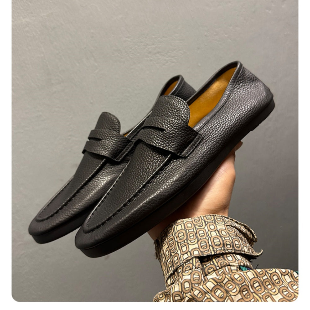 High-end genuine leather shoes, casual style leather shoes, soft sole, black loafers.