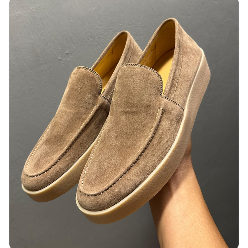 Men's casual leather flat loafers, with breathable round-top lace-up design, suitable for daily wear