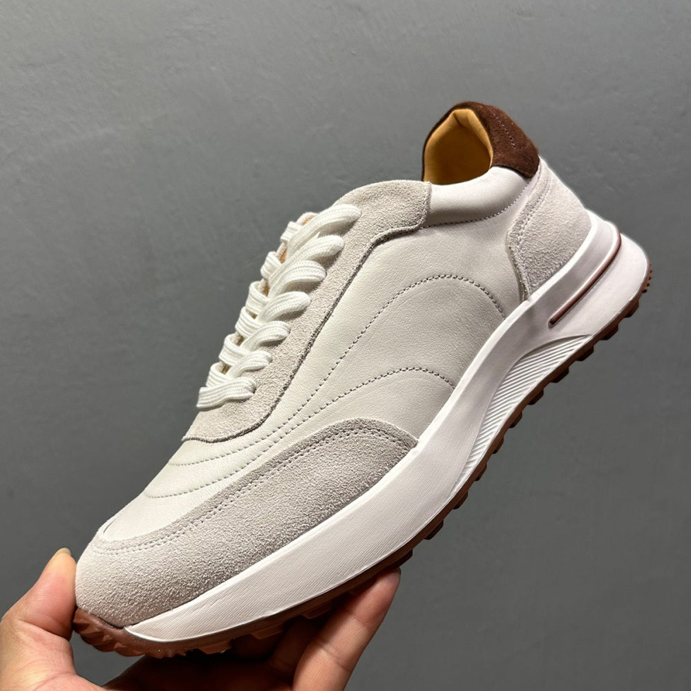 Men's full-grain leather shoes - white platform sole - soft upper - casual sports sneakers
