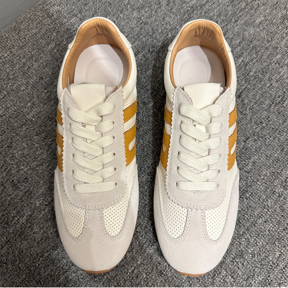 New retro breathable mesh sports shoes, soft leather casual shoes, low-top soft-soled Dent shoes