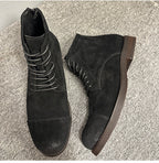 New retro-style soft leather casual high-top shoes, retro thick-soled fashionable street boots