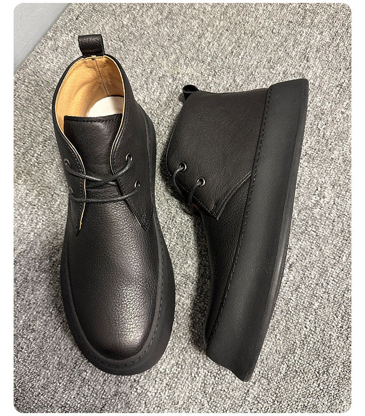 Men's new leather thick-textured suede high-top casual shoes, with thick sole and high-top design.