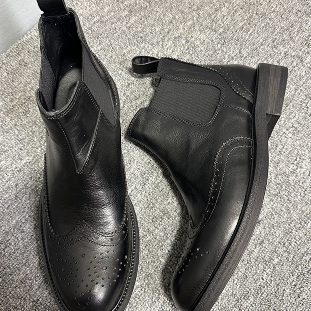Men's high-end embossed Chelsea boots - made of top-quality leather by hand. High-top business shoes.