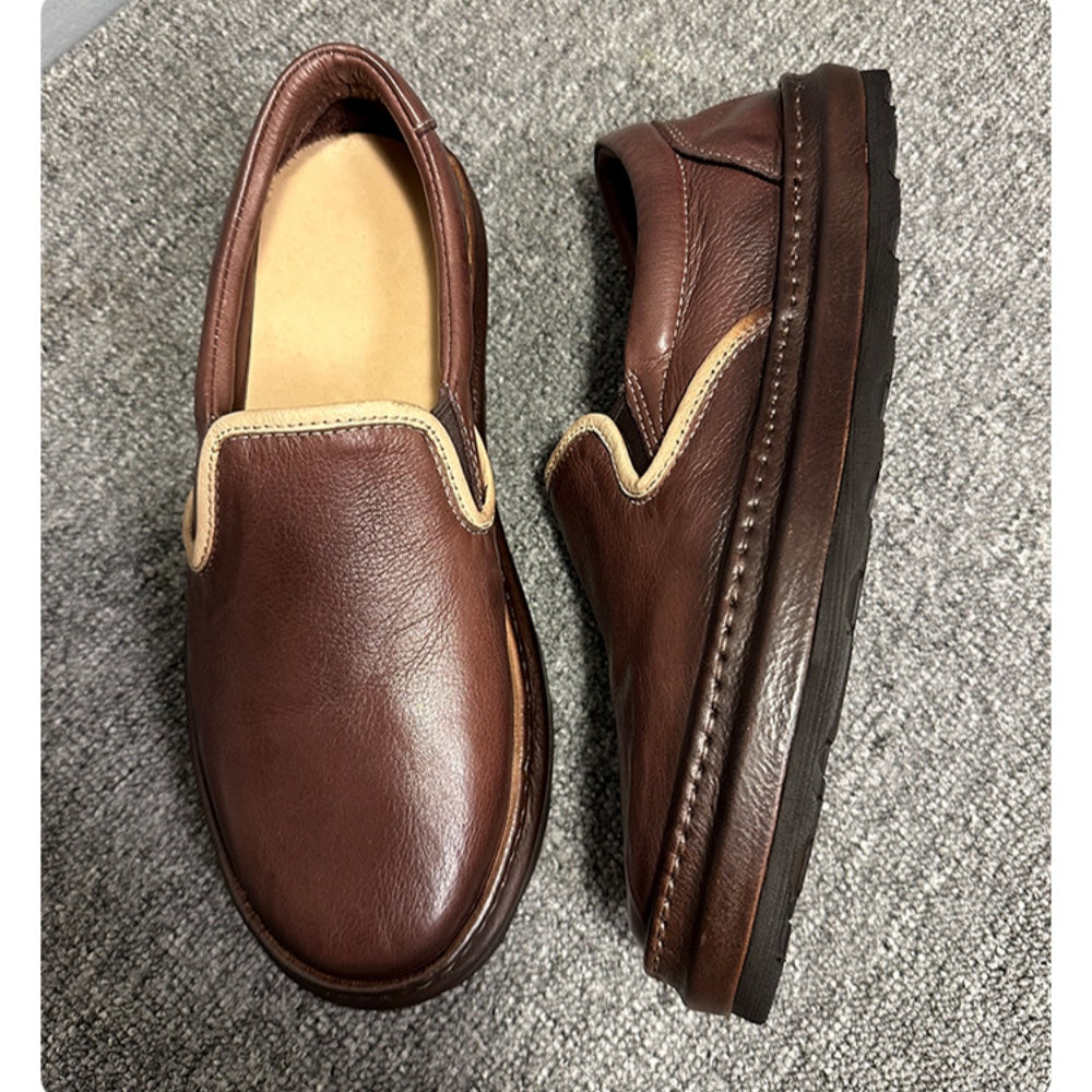 Men's leather shoes - Breathable soft-soled retro casual leather shoes, handcrafted loafers