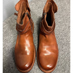 Cowhide boots, soft leather Chelsea boots, handcrafted entirely, short boots with leather buckles