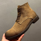 New retro-style soft leather casual high-top shoes, retro thick-soled fashionable street boots