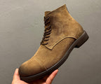 New retro-style soft leather casual high-top shoes, retro thick-soled fashionable street boots