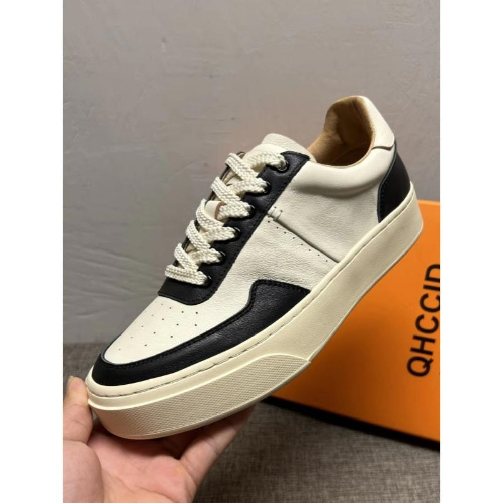 Men's leather fashion shoes, fashionable casual sports shoes, men's breathable white shoes