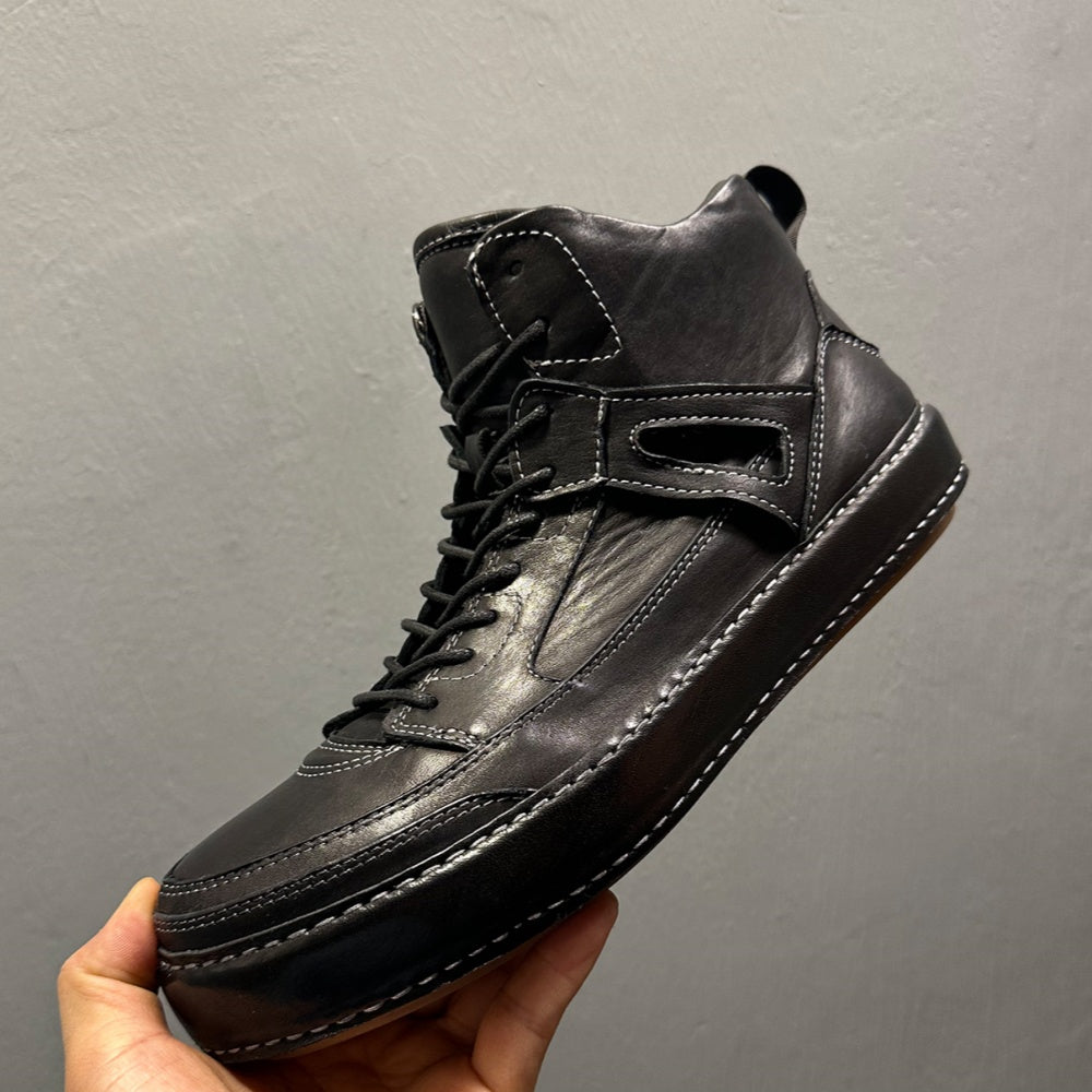 High-end genuine leather high-top men's shoes, retro thick-soled work boots, handcrafted men's boots