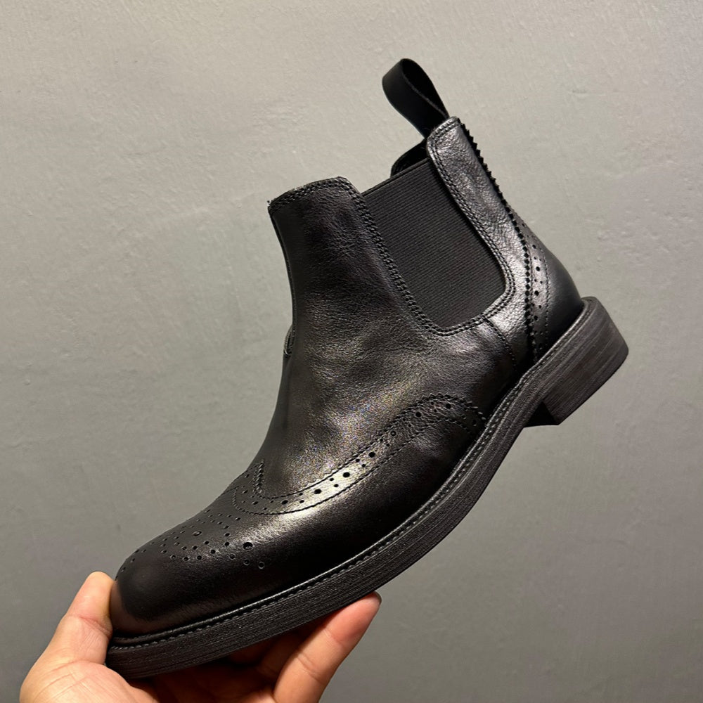 Men's high-end embossed Chelsea boots - made of top-quality leather by hand. High-top business shoes.