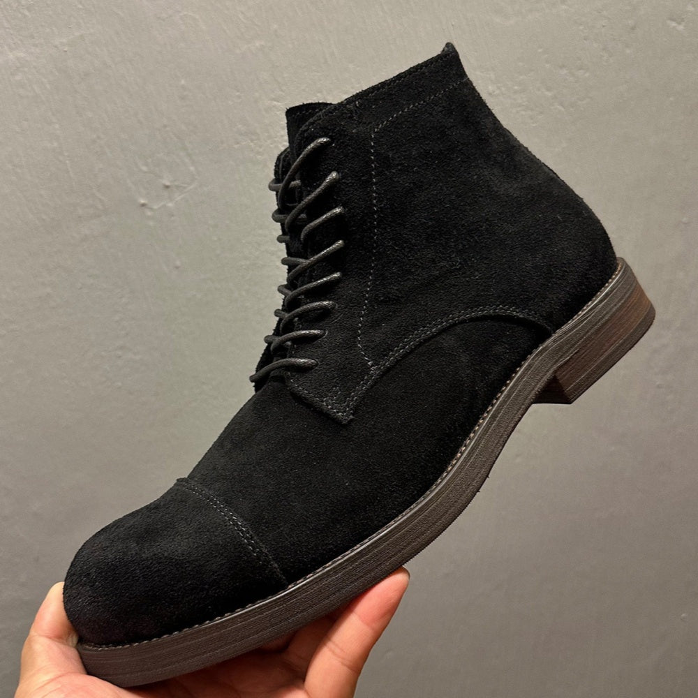 New retro-style soft leather casual high-top shoes, retro thick-soled fashionable street boots