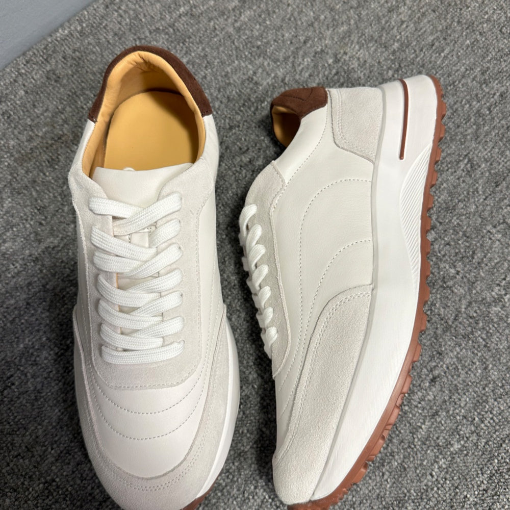 Men's full-grain leather shoes - white platform sole - soft upper - casual sports sneakers