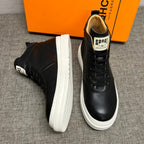 New men's high-top leather shoes, men's pure leather casual white shoes, men's short boots