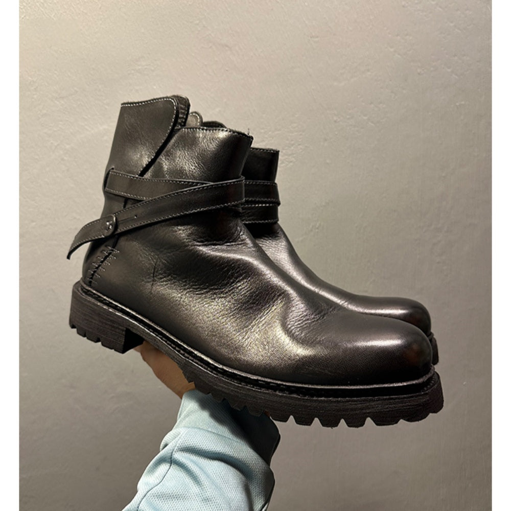 Cowhide boots, soft leather Chelsea boots, handcrafted entirely, short boots with leather buckles