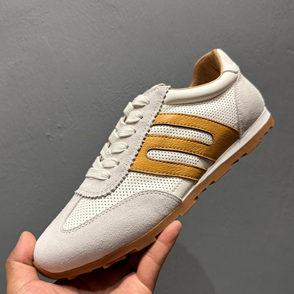 New retro breathable mesh sports shoes, soft leather casual shoes, low-top soft-soled Dent shoes