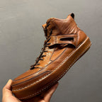 High-end genuine leather high-top men's shoes, retro thick-soled work boots, handcrafted men's boots